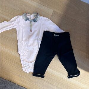 Burberry Pink Bodysuit with Black Pants Kids Matching Set